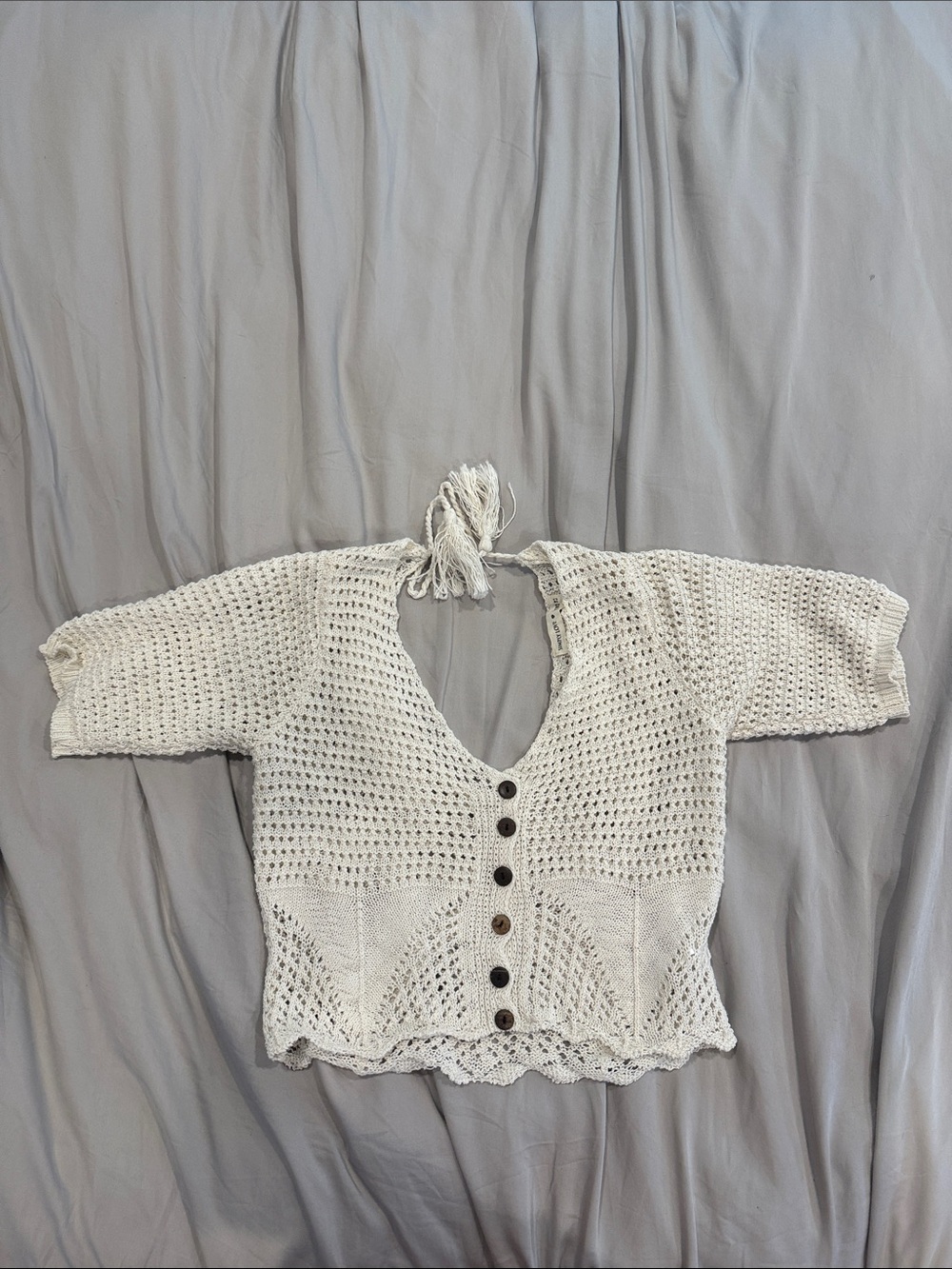Handcrafted Cream Crochet Button-Front Women’s Top